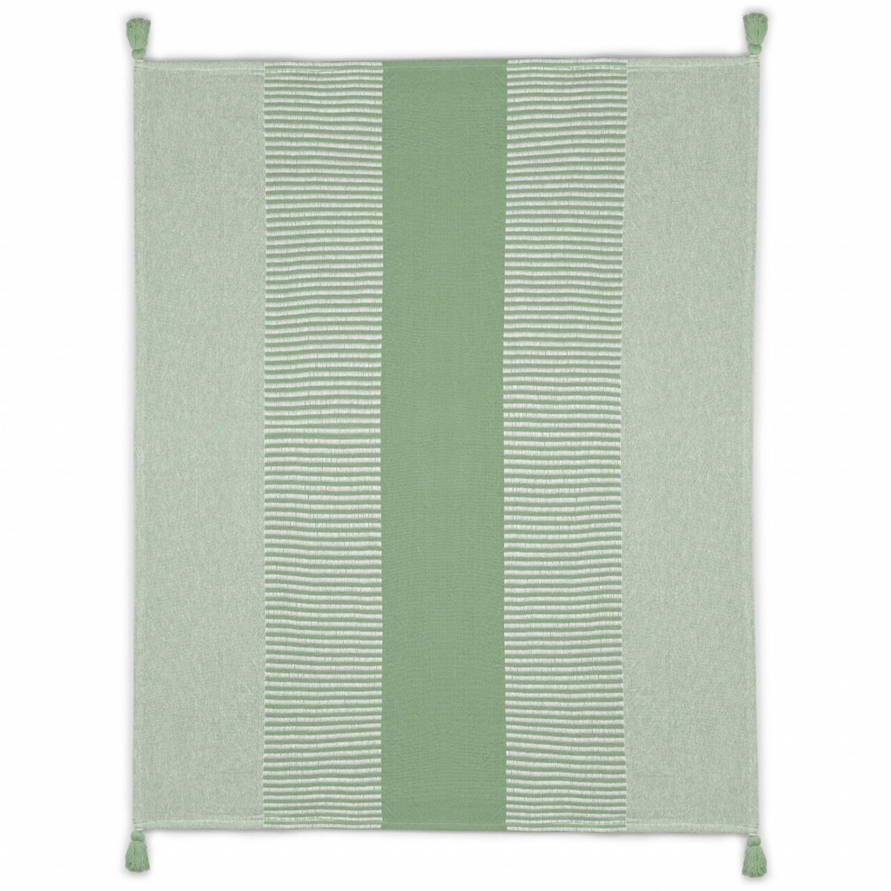 Edge Collections - 60" x 50" - Green - Classic Striped Throw Blanket with Tassels - 1 Piece